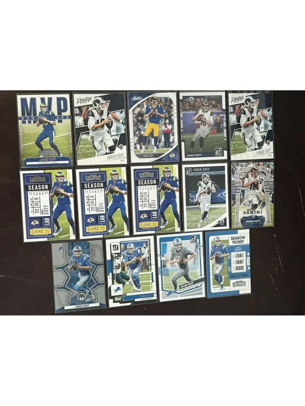 JARED GOFF PANINI 14 CARD COLLECTION NM CONTENDERS PRESTIGE DONRUSS MOSAIC +